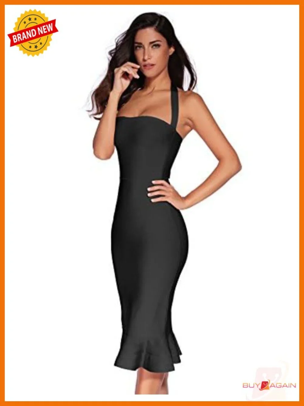 Halter Fishtail Bandage Midi Dress Bodycon Party Wedding Guest